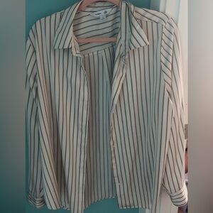 Old Navy Cream and Black Striped Button Down Shirt